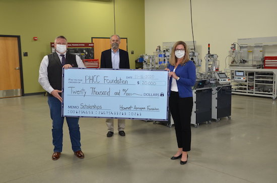 In the photo left to right: Jeremy Belloir [Plant Manager of Howmet Aerospace in Martinsville], Jeff Kohler [PHCC’s Coordinator of Advanced Manufacturing Workforce Training], and Tiffani Underwood [Executive Director of the PHCC Foundation]