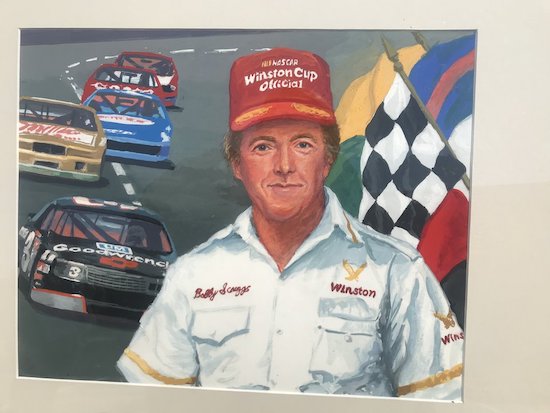 a picture of a painting made to commemorate Bobby Scruggs’ many years of service in the NASCAR industry
