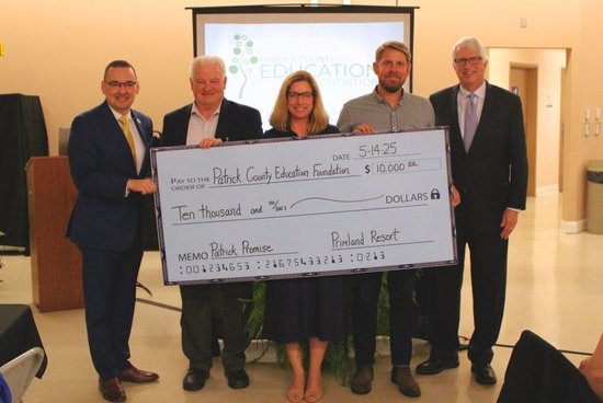 P&HCC President Dr. Greg Hodges, Primland Vice President Steve Helms, P&HCC Foundation Executive Director Tiffani Underwood, Primland General Manager Will Rentschler, and PCEF Chairman Dr. Stewart Roberson 